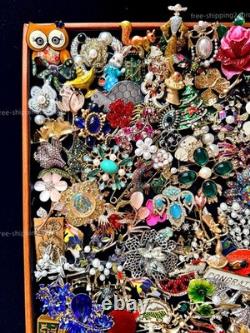 50pcs Vintage Brooches Bulk Lot Mix Enamel Crystal Pearl Retro Pins Resale Gift