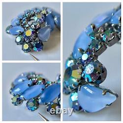 50s BLUE HOBE Full PARURE SET 4 Pieces Necklace Bracelet Brooch Pin Earrings