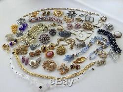52 Huge Vintage Costume Jewelry Lot Brooch Rhinestone Old Estate Signed High End