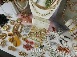 73 Vintage ALL Trifari Jewelry Lot Crown Brooch Necklace Bracelet Rhinestone Set