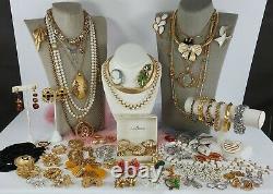 73 Vintage ALL Trifari Jewelry Lot Crown Brooch Necklace Bracelet Rhinestone Set
