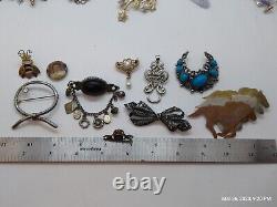 74 Pc Brooch Lot Vintage to Now Signed & Unsigned