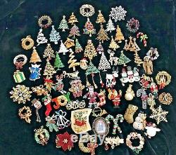 75 Vintage Modern Christmas Brooch Lot Tree Wreath Bells Eisenberg Art Avon JJ