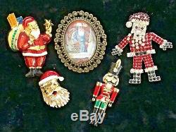 75 Vintage Modern Christmas Brooch Lot Tree Wreath Bells Eisenberg Art Avon JJ
