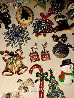 80+ Vintage Christmas Brooch Jewelry Lot Signed Designers Aai Beatrix Danecraft+