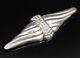 925 Silver Vintage Ribbed Wings & Rhinestones Cluster Brooch Pin BP10008