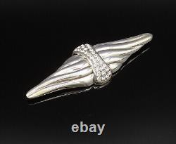 925 Silver Vintage Ribbed Wings & Rhinestones Cluster Brooch Pin BP10008