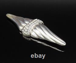 925 Silver Vintage Ribbed Wings & Rhinestones Cluster Brooch Pin BP10008