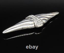 925 Silver Vintage Ribbed Wings & Rhinestones Cluster Brooch Pin BP10008