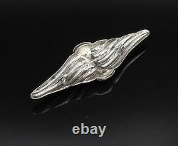 925 Silver Vintage Ribbed Wings & Rhinestones Cluster Brooch Pin BP10008