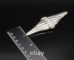 925 Silver Vintage Ribbed Wings & Rhinestones Cluster Brooch Pin BP10008