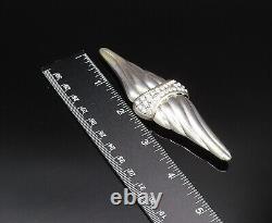 925 Silver Vintage Ribbed Wings & Rhinestones Cluster Brooch Pin BP10008