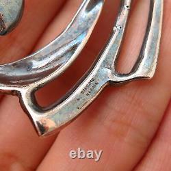 925 Sterling Silver Antique Art-Deco Nordic Rhinestone & Blue Glass Pin Brooch