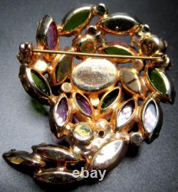 ALICE CAVINESS Pink Green Rhinestone Art Glass Enamel Flower Vintage Pin Brooch