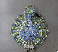 AMAZING Vintage Alice Caviness MCM Rhinestone Peacock Brooch 2.5