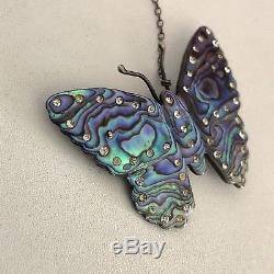 ANTIQUE Vintage ART DECO Marine OPAL Abalone STERLING Silver BUTTERFLY Brooch