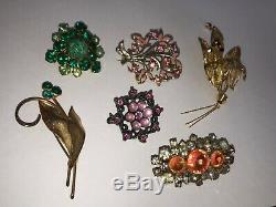 ANTIQUE jewellery brooch pin collection set vintage amber green pink gold flower