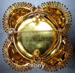 AUSTRIA Gorgeous Green Cognac Rhinestone Art Glass Vintage Pin Brooch