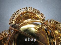 AUSTRIA Gorgeous Green Cognac Rhinestone Art Glass Vintage Pin Brooch