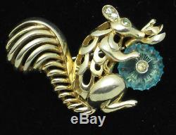Adorable Vintage Gold Plated Rhinestone Figural Fruit Salad Squirrel Brooch Pin
