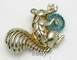 Adorable Vintage Gold Plated Rhinestone Figural Fruit Salad Squirrel Brooch Pin