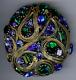 Alice Caviness Large Vintage Sparkly Green & Blue Rhinestone Gold Pin Brooch