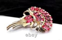 Amazing Vintage Extra Large Pink Baguette Art Deco Rhinestone Brooch 3-3/8