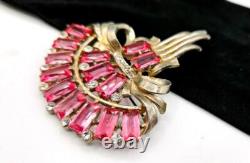 Amazing Vintage Extra Large Pink Baguette Art Deco Rhinestone Brooch 3-3/8