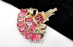 Amazing Vintage Extra Large Pink Baguette Art Deco Rhinestone Brooch 3-3/8