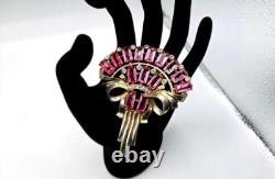 Amazing Vintage Extra Large Pink Baguette Art Deco Rhinestone Brooch 3-3/8