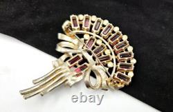 Amazing Vintage Extra Large Pink Baguette Art Deco Rhinestone Brooch 3-3/8