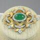 Amazing Vintage JOMAZ Mazur Brothers Green Glass Diamante Brooch Gold Tone 2.5