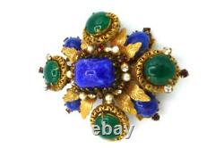 Amazing! Vtg ORIGINAL BY ROBERT Art Glass Pearl Rhinestone Maltese Cross Brooch