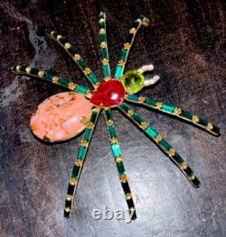 Amazing Vtg Rare Germany Huge 4.5 Rhinestone Art Glass Shoulder Spider Brooch