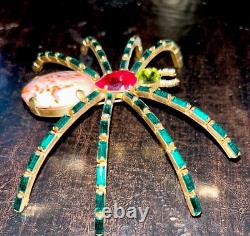 Amazing Vtg Rare Germany Huge 4.5 Rhinestone Art Glass Shoulder Spider Brooch