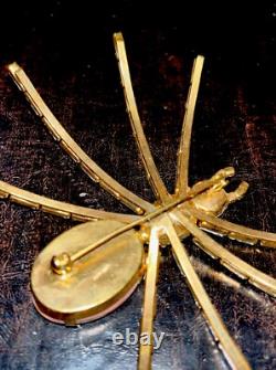 Amazing Vtg Rare Germany Huge 4.5 Rhinestone Art Glass Shoulder Spider Brooch