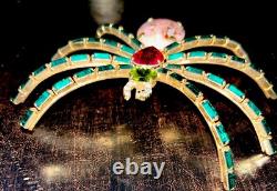 Amazing Vtg Rare Germany Huge 4.5 Rhinestone Art Glass Shoulder Spider Brooch