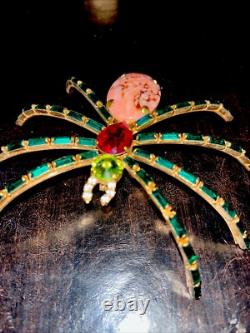 Amazing Vtg Rare Germany Huge 4.5 Rhinestone Art Glass Shoulder Spider Brooch