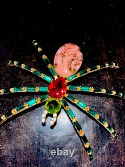 Amazing Vtg Rare Germany Huge 4.5 Rhinestone Art Glass Shoulder Spider Brooch