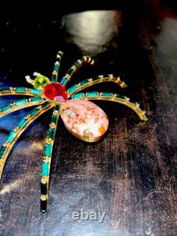 Amazing Vtg Rare Germany Huge 4.5 Rhinestone Art Glass Shoulder Spider Brooch