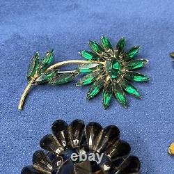 Antique Art Deco High End Rhinestone Brooch Lot Pin Jewelry Green Glass Onyx
