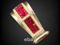 Antique Calvaire Sterling Fur Clip Red Invisibly Set Rhinestones Art Deco 21.21g