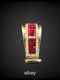 Antique Calvaire Sterling Fur Clip Red Invisibly Set Rhinestones Art Deco 21.21g Antique Calvaire Sterling Fur Clip Red Invisibly Set Rhinestones Art Deco 21.21g