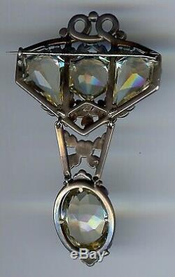 Antique Edwardian Silver Paste Faceted Citrine Glass Articulated Pin Brooch