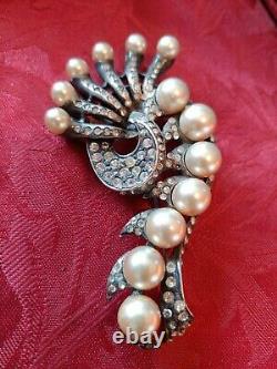 Antique Jewelry Vintage EISENBERG ORIGINAL Huge Clear Rhinestone Pearl 4Brooch