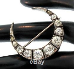Antique VICTORIAN English Sterling Silver Paste Crescent Moon Figural BROOCH Pin
