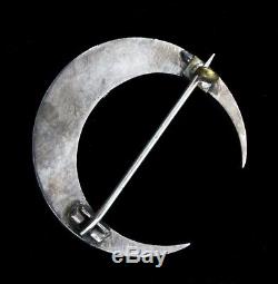 Antique VICTORIAN English Sterling Silver Paste Crescent Moon Figural BROOCH Pin