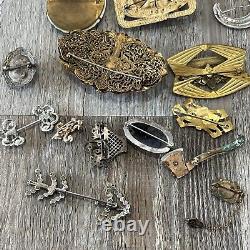 Antique Victorian Art Deco Vintage Rhinestone Brooch Pin Jewelry Lot Glass Cameo