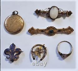 Antique Victorian Collection Lot Gold Filled Pin Brooches Locket Dragon's Breath