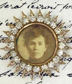 Antique Victorian Era Photo Rhinestone Starburst Brooch